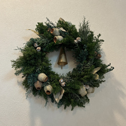 Christmas wreathe　クリスマスリース　アンティークベル付き 4枚目の画像