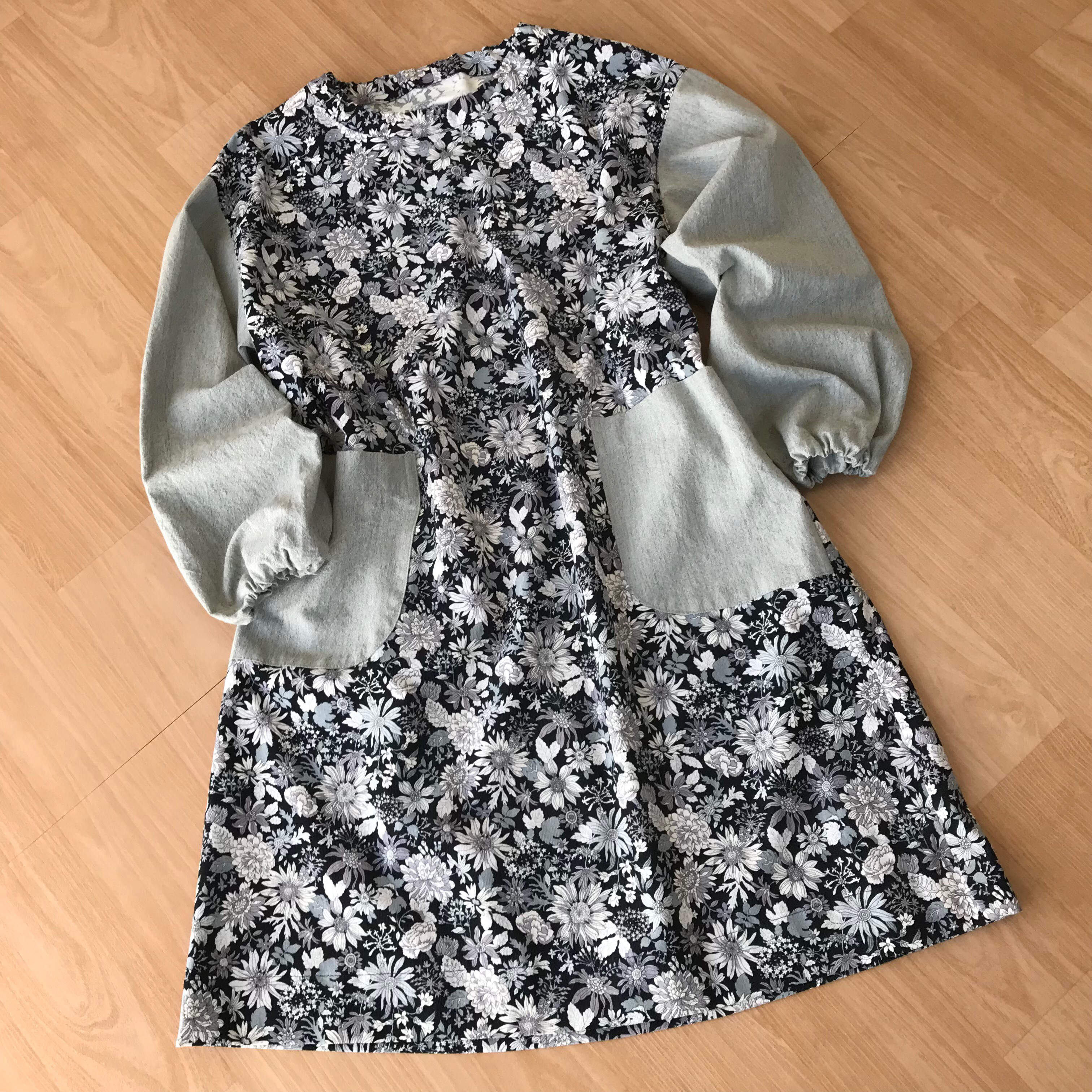 【SALE♦️30%OFF】花柄細コール天➕綿麻無地　ゆ〜ったり　チュニック