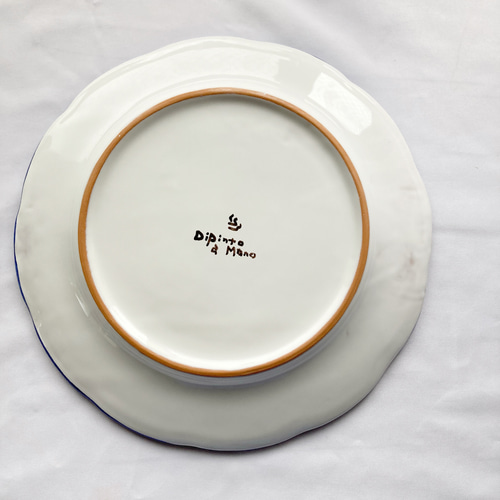 絵皿 26cm マヨリカ焼き イタリア陶器 レモン柄 コバルトブルー