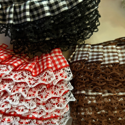 malapaレース☆25mmフリルリボン☆チェック柄レッド☆50cm レース