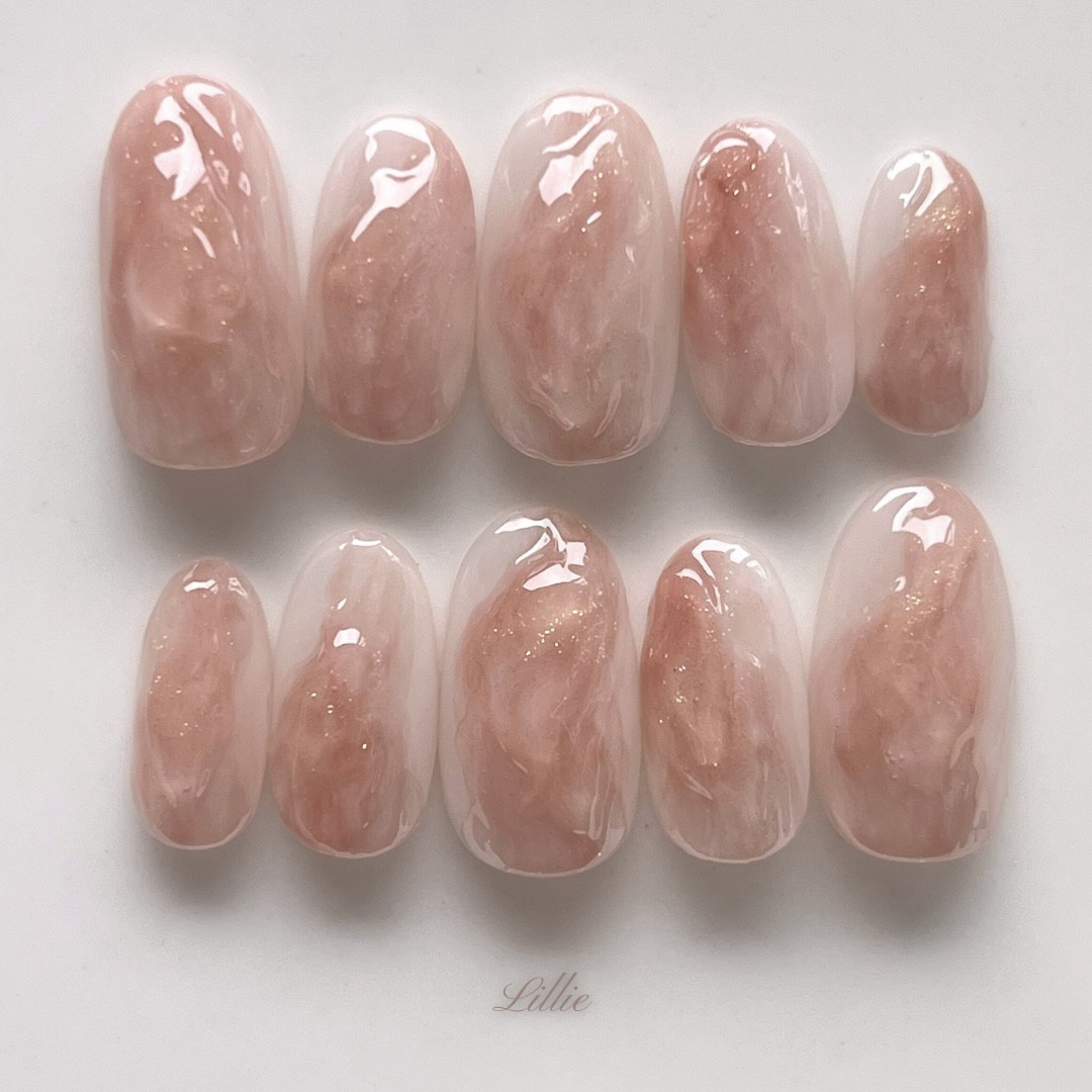 うる艶ピンクニュアンス ネイルチップ ピンクネイル ニュアンスネイル ぷっくりネイル ブライダル ウェディング 成人式