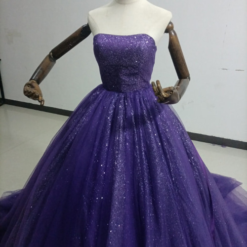高品質！カラードレス パープル キラキラグリッターチュール ベア  