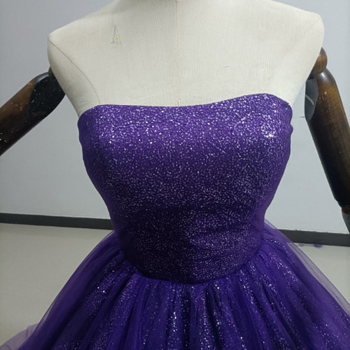 高品質！カラードレス パープル キラキラグリッターチュール ベア  