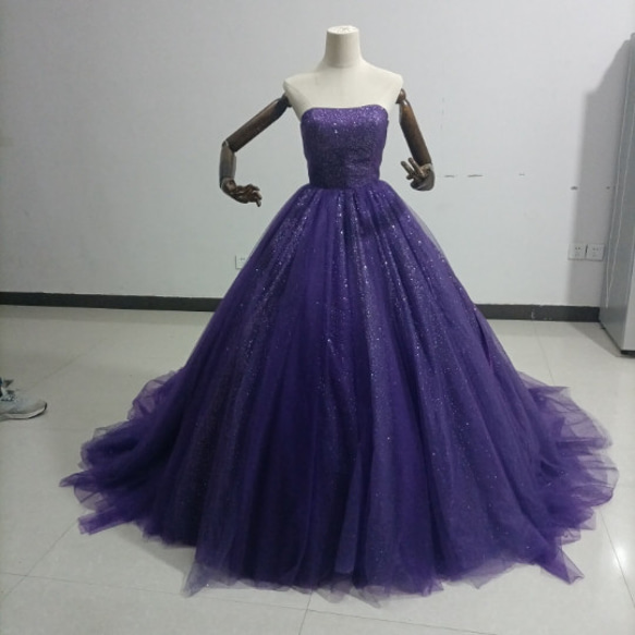 高品質！カラードレス パープル キラキラグリッターチュール ベア  