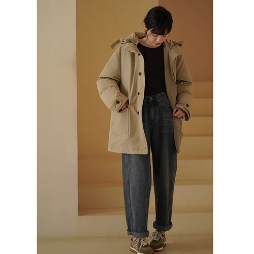 上品●フード取り外し可能●Aライン素材切替ダウンコート●Beige フード取り外し可能ダウンジャケット ダウンコート 暖かいダウン