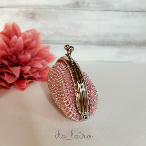 がま口コインケース（オーロラピンク） がま口財布 ビーズがま口 小銭