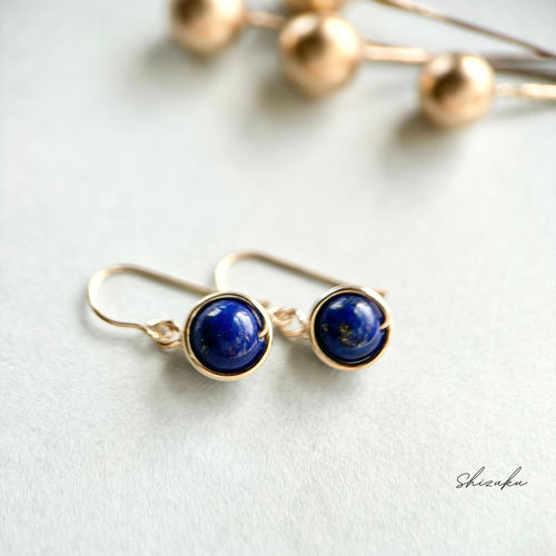 14kgf高品質ラピスラズリのワイヤーラップピアス＆イヤリング☆12月の  