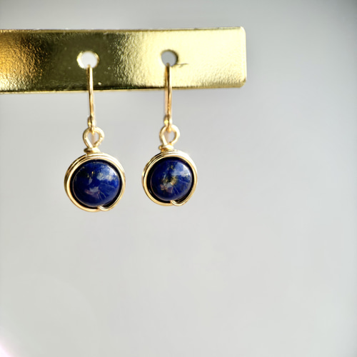 14kgf高品質ラピスラズリのワイヤーラップピアス＆イヤリング☆12月の  