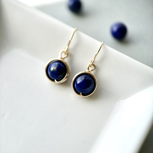 14kgf高品質ラピスラズリのワイヤーラップピアス＆イヤリング☆12月の  