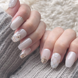 冬のホワイトキルティングネイル ネイルチップ ホワイトネイル