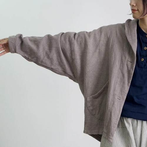 くつろ着カーディガン/ピンクベージュ/知多木綿 ダイヤガーゼ ロング  