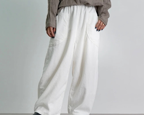コーデュロイバルーンパンツ/ホワイト/遠州織物 ロングパンツ UZUiRO