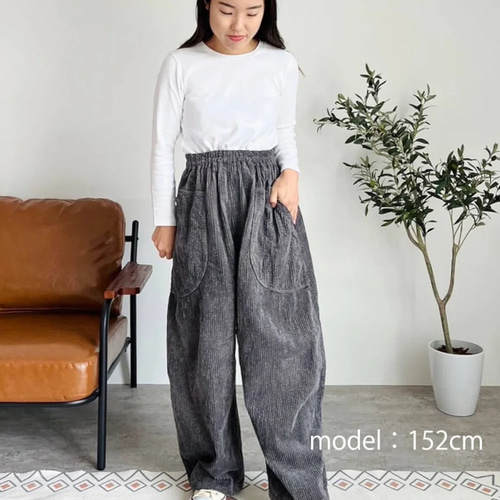 コーデュロイバルーンパンツ/ホワイト/遠州織物 ロングパンツ UZUiRO