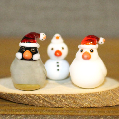 文鳥クリスマス 桜文鳥&白文鳥 ガラス その他置物 ガラス工房 Frozen
