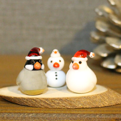 文鳥クリスマス 桜文鳥&白文鳥 ガラス その他置物 ガラス工房 Frozen