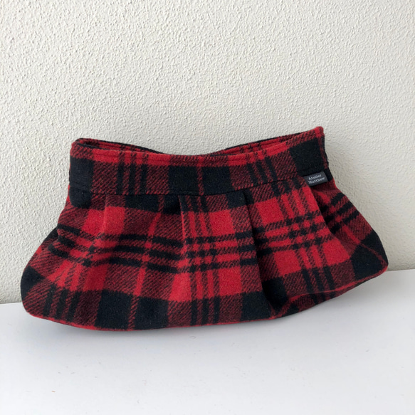 【☃冬限定☃】もこもこクラッチバッグ・赤いタータンチェック 2枚目の画像