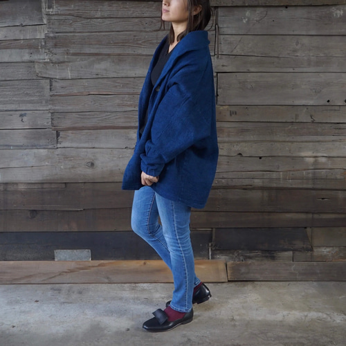 くつろ着カーディガン/インディゴブルー/知多木綿 ダイヤガーゼ