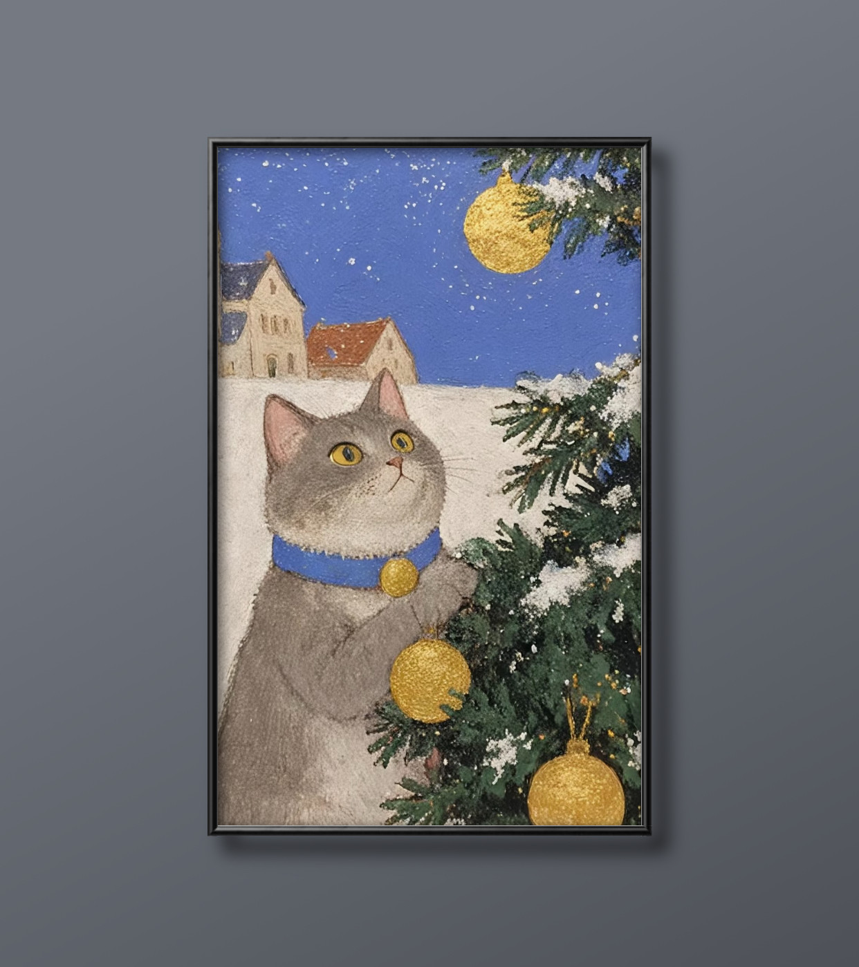 最も 色鉛筆画パステルあなたとクリスマスツリーを飾り付け猫