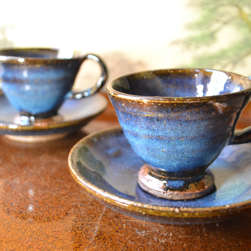 新着！】デミタスカップ(皿付)2個セット(コスモブルー) マグカップペア