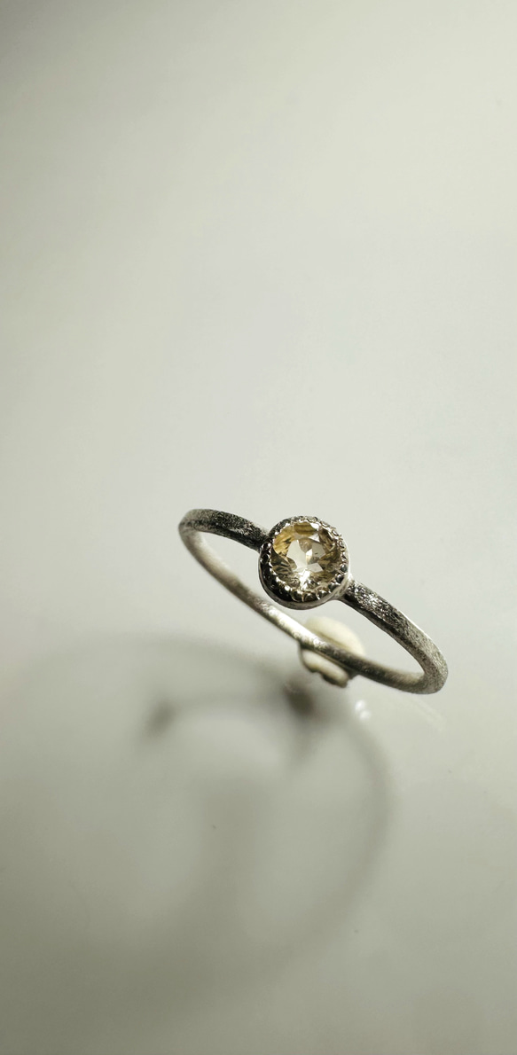 シトリン　ピンキーリング　ミルグレイン　ミル打ちリング　silver925 7枚目の画像