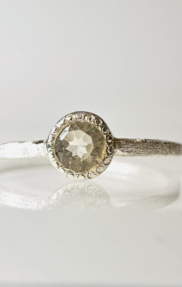 シトリン　ピンキーリング　ミルグレイン　ミル打ちリング　silver925 6枚目の画像