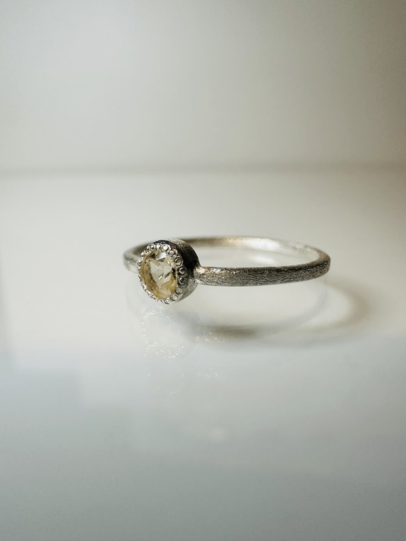 シトリン　ピンキーリング　ミルグレイン　ミル打ちリング　silver925 4枚目の画像