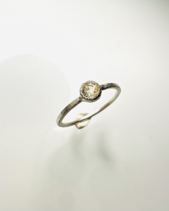 シトリン　ピンキーリング　ミルグレイン　ミル打ちリング　silver925 2枚目の画像