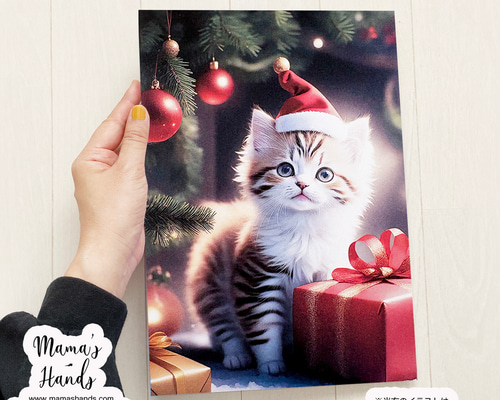 サンタ 猫》☘️A4 ポスター 可愛い クリスマス プレゼント ねこ ネコ