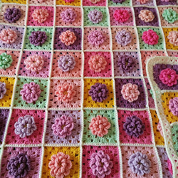 グラニースクエア ブランケット 80×160cm かぎ針編み フラワー柄 大判