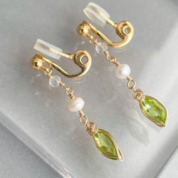 痛くなりにくい 優しく挟むクリップイヤリング ペリドット ワイヤー