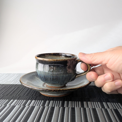ブルーのコーヒーカップ＆ソーサー 【手仕事 民藝 和 陶器】 ティー