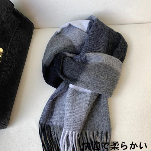 英倫定番チェック100%ウールフリンジマフラーレディース秋冬高級