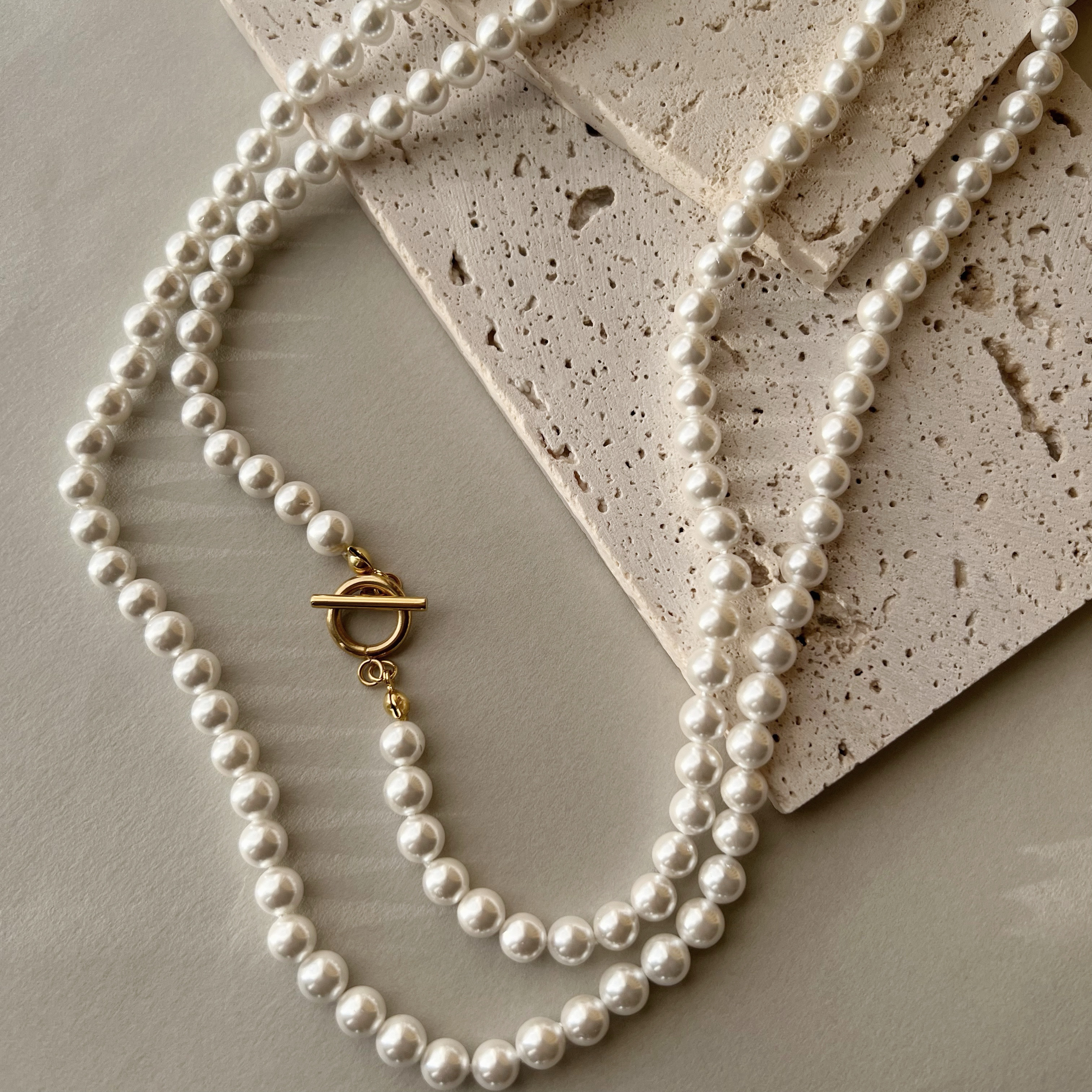 【JORIE】ロング！100cm❤️国産ホワイト貝パールネックレス 　サージカルステンレス　二重巻き