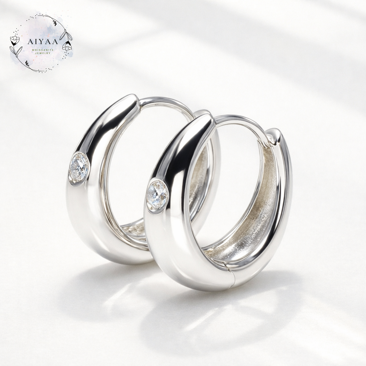 モアサナイト 0.06ct×2 ドロップフープピアス｜Dカラー｜シルバー／イエローゴールド