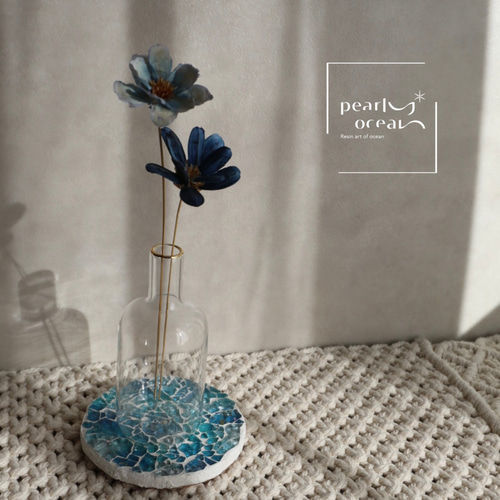 シマーグラスコースター コバルトディープグロウ ガラスプレート