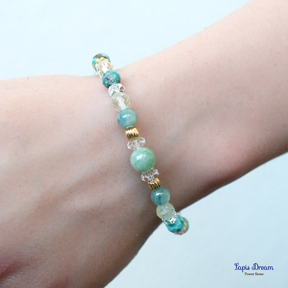 悪い氣を払って幸運を呼ぶお守り | ビルマ翡翠、ターコイズの天然石パワー.ストーン ブレスレット 3枚目の画像