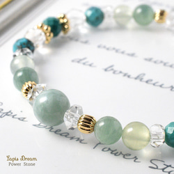 悪い氣を払って幸運を呼ぶお守り | ビルマ翡翠、ターコイズの天然石パワー.ストーン ブレスレット 5枚目の画像