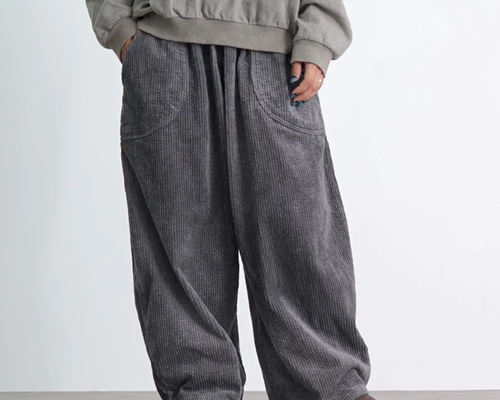 コーデュロイバルーンパンツ/グレー/遠州織物 ロングパンツ UZUiRO