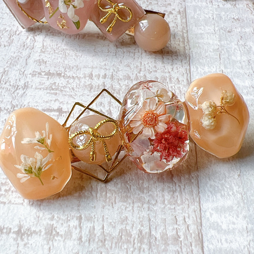 お花を使ったバレッタ ヘアクリップ ヘアアクセサリー 押し花 ドライ