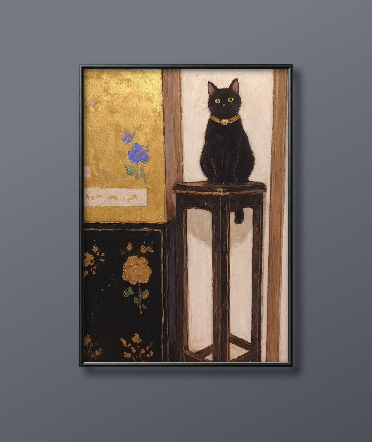 絵画 | イラストポスター 16 ☆ 【椅子の上に立っている黒猫