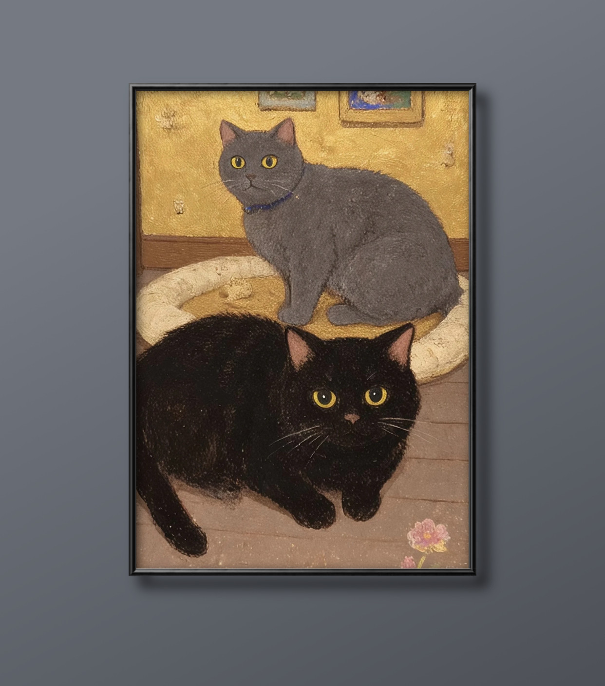 絵画 | イラストポスター 28 ☆ 【2匹の猫が楽しく遊ぶ】 絵画