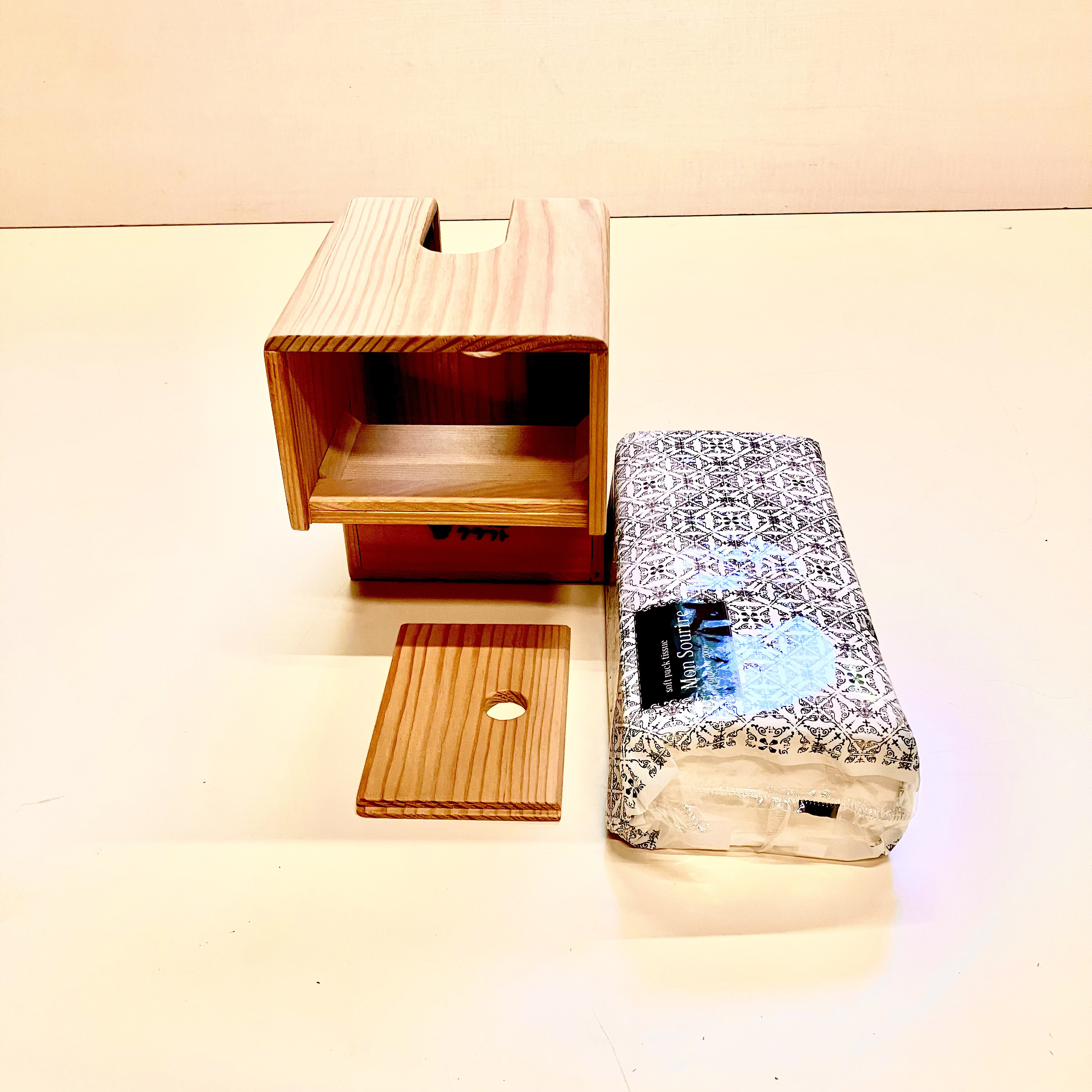 木製L型ティッシュボックス(本栂)