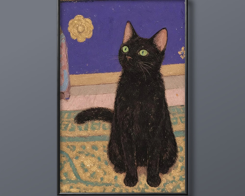 藤城清治/影絵.切絵.版画ポスター(黒猫)アート.インテリア.ペット.黒猫.ねこ 藤城清治/影絵.切絵.版画ポスター(黒猫)アート.インテリア