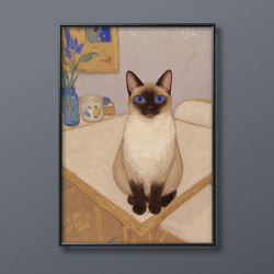 絵画。原画【シャム猫は週末にきれいで暖かい部屋を配置してからコーヒーを飲みます】 絵画。原画【シャム猫は週末にきれいで暖かい部屋を配置してから