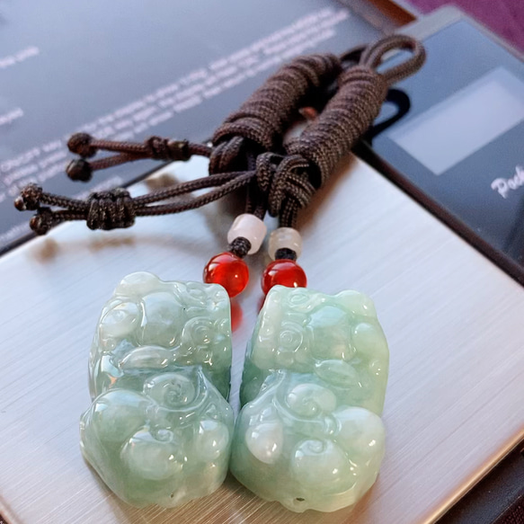 天然石 本翡翠 ミャンマー翡翠 双貔貅 貔貅 ネックレス 財運 幸運