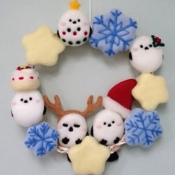 シマエナガたちのクリスマスリース シマエナガまみれ 羊毛フェルト oh