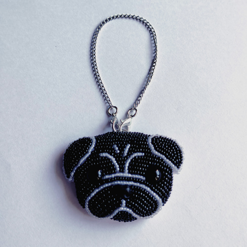 パグ 黒 ブラック チャーム・バッグチャーム・キーホルダー 金具