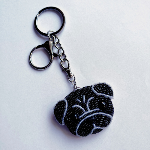 パグ 黒 ブラック チャーム・バッグチャーム・キーホルダー 金具