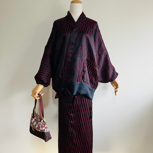 【ma_mi】着物リメイクロングスカート＆グラニーバッグ伊予がすり　ハンドメイド ma_mi】着物リメイクロングスカート＆グラニーバッグ伊予がすり