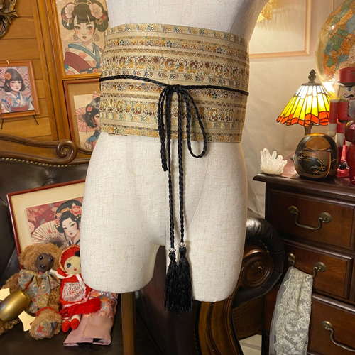 名古屋帯 サッシュベルト 和洋折衷 リメイク 帯 美しい花柄織り ROB-59 名古屋帯 着物 サッシュベルト 飾り帯 リメイク 和洋折衷 L〜LL 美しい